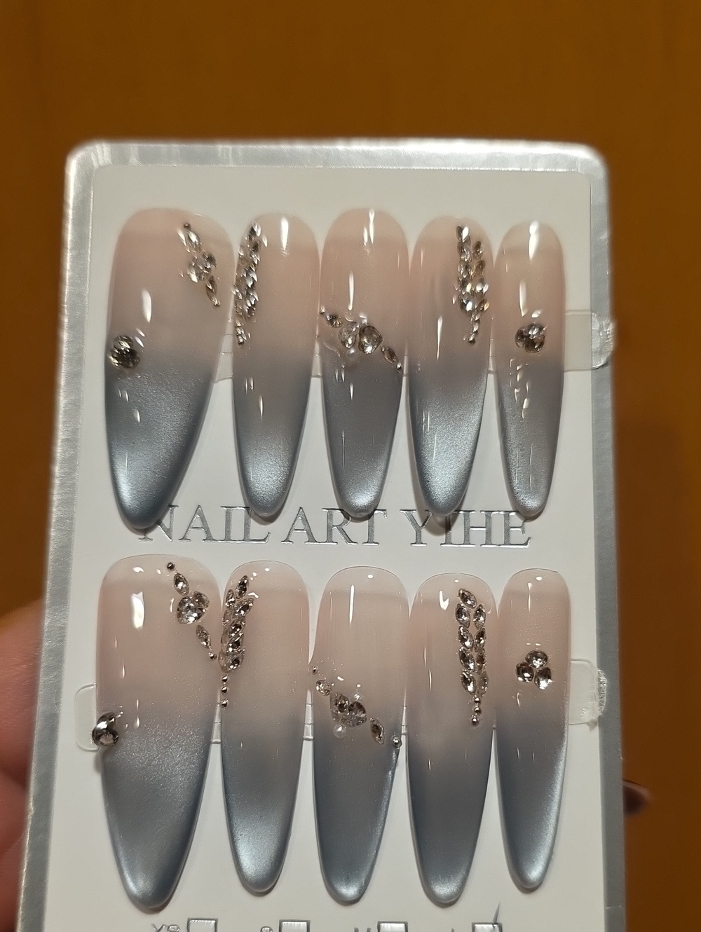 Silver Ombre Rhinestone Press-On Nails — Nude to Silver